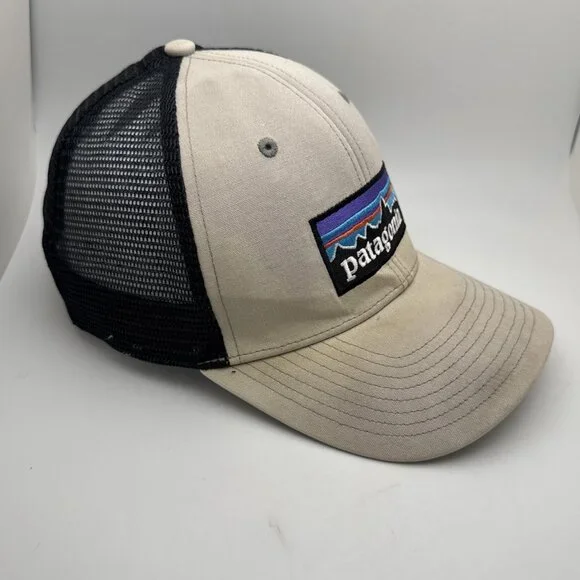 Patagonia Logo Hat Cap Black / Tan Snapback Trucker Hat Mesh - Picture 2 of 4